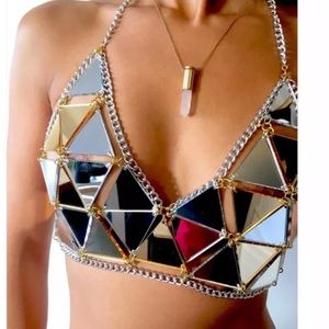 Mirror minimalist festival boho chain bra top sexy